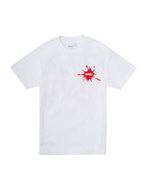 Load image into Gallery viewer, White T-Shirt, Front, Shred in bloodsplatter