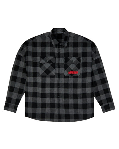 Gray and Black, Long-sleeved Flannel, Aggression, Shred