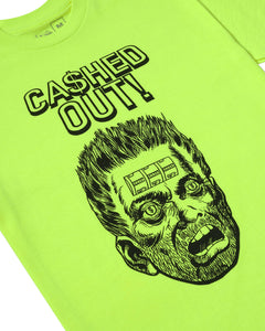 Green T-Shirt, Black Cashed Out text, Black Head