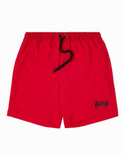 Load image into Gallery viewer, Red Shorts with black strings, Black Shred Death Metal Logo