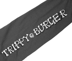 Grey long sleeve, Trippy Burger on sleeve