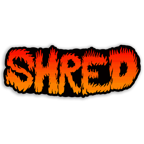 Shred Sticker flame logo, Black background 