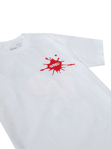 White T-Shirt, Front, Shred in bloodsplatter
