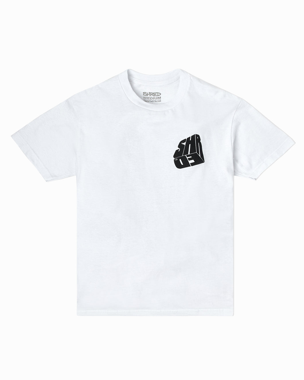 White T-Shirt, Black Shred Logo in a Box