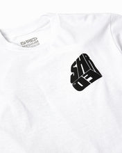 Load image into Gallery viewer, White T-Shirt, Black Shred Logo in a Box
