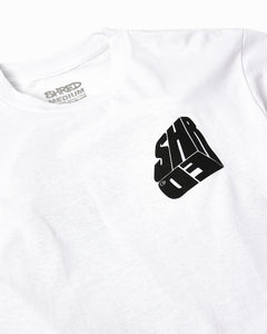 White T-Shirt, Black Shred Logo in a Box