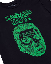 Load image into Gallery viewer, Black T-Shirt, Green Cashed Out text, Green Head