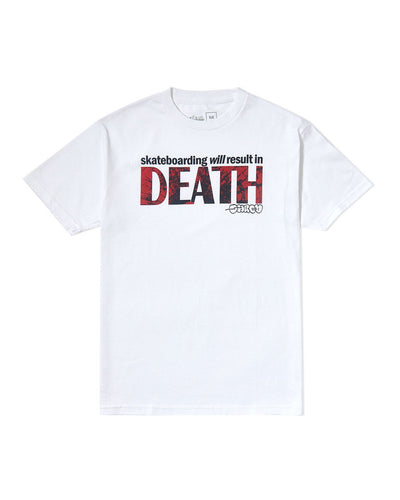 White T-Shirt, skateboarding will result in DEATH