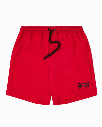 Red Shorts with black strings, Black Shred Death Metal Logo