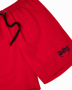 Red Shorts with black strings, Black Shred Death Metal Logo