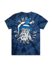 Load image into Gallery viewer, Blue Tie Dye Shirt, Wizard Smoking a pipe