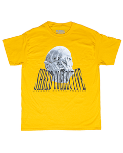 Yellow T-Shirt, Shred Collective logo with Eternal Mental Anguish underneath, Human in anguish